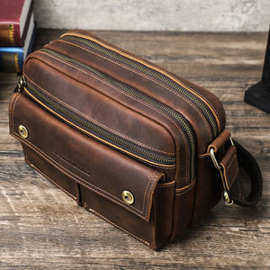 連絡先のカスタムクレイジーホースレザーメッセンジャーバッグ男性用8.3インチIpadヴィンテージレザークロスボディショルダーバッグメンズサッチェルバッグ - Product Image 3