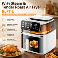 Four à friture intelligente WiFi 8L/11L avec cuisson vapeur, double chauffage, double fenêtre de visualisation, panneau tactile numérique, cuisinière multifonction OEM