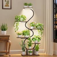 Support à plantes en S à 7 niveaux avec 3 lampes de culture à spectre complet, étagère d'exposition en bois et métal de 8,6 po avec minuterie dimmable de 10 à 100 %