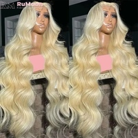 Prix de gros Perruques de cheveux humains brésiliens longs, avec baby hair, pour ondulations naturelles, couleur 613, avec closure 4x4 transparente pour perruque blonde