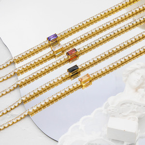 3mm Wide 18K Gold Plated Stainless Steel CZ Diamond <b>Iced</b> <b>Out</b> Tennis <b>Chain</b> Necklace & Bracelet - Claw Set Cubic Zirconia <b>Chain</b> - Product Image 2