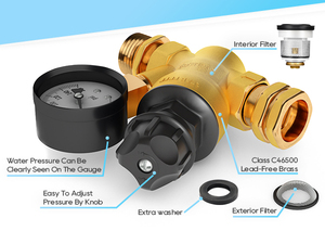 Régulateur <span class=keywords><strong>de</strong></span> <span class=keywords><strong>pression</strong></span> <span class=keywords><strong>d</strong></span>'<span class=keywords><strong>eau</strong></span> réglable en laiton sans plomb pour camping-car, van, van aménagé, avec filtre à écran <span class=keywords><strong>d</strong></span>'entrée - Product Image 5