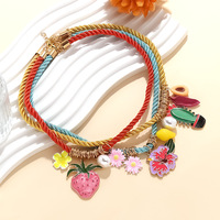 Zomerse Zoete Wind Vouw Aardbei Cactus Bloem Zinklegering Hangertje Ketting Meerlaags Touw Type Fruit Bloem Cadeau Dames