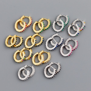 Boucles d'oreilles en argent 925 avec zirconium multicolore Boucles d'oreilles en argent sterling Boucles d'oreilles en argent sterling S925 CZ pour femmes - Product Image 1