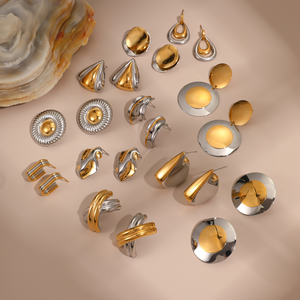 Stainless steel <b>earrings</b> with <b>gold</b> and silver color combination and geometric design - a unique and niche accessory. - Product Image 1