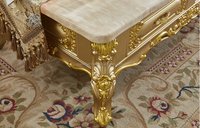 Table à thé de style européen en bois massif avec surface en marbre champagne et or Mobilier de salon luxueux Table basse