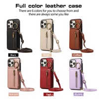Dompet Ponsel Kulit PU Dengan Tempat Kartu dan Penyangga untuk IPhone 17 16 15 Pro Max 14 13 12 11 XS X Case Tali Lanyard Pinggiran Terangkat