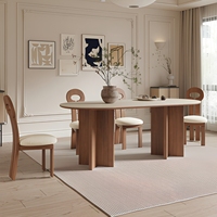 Ensemble de table à manger ovale moderne en pierre frittée avec pieds en bois, mobilier de salle à manger de luxe pour la maison, la villa, le restaurant, OEM