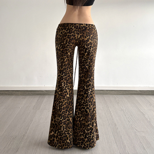 Pantalon long évasé à taille basse imprimé léopard, avec lien élastique, coupe drapée, style sauvage, décontracté, unique et tendance - Product Image 5