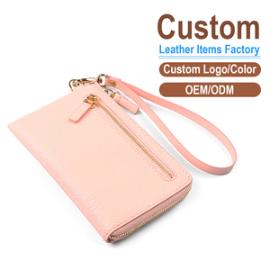 Monedero de piel de cordero para mujer, cartera de mano con cremallera para monedas y efectivo, billetera larga de cuero suave de grano completo para uso diario - Product Image 1