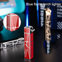 Nouveau logo personnalisé briquet torche briquet bleu flamme cirage briquet gonflable coupe-vent flamme unique