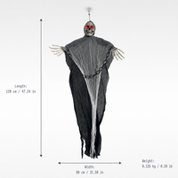 SIPKLR - Squelette fantôme suspendu pour Halloween, 47 pouces, avec yeux rouges lumineux et chaînes, accessoire effrayant pour la décoration extérieure de la cour et de la maison hantée