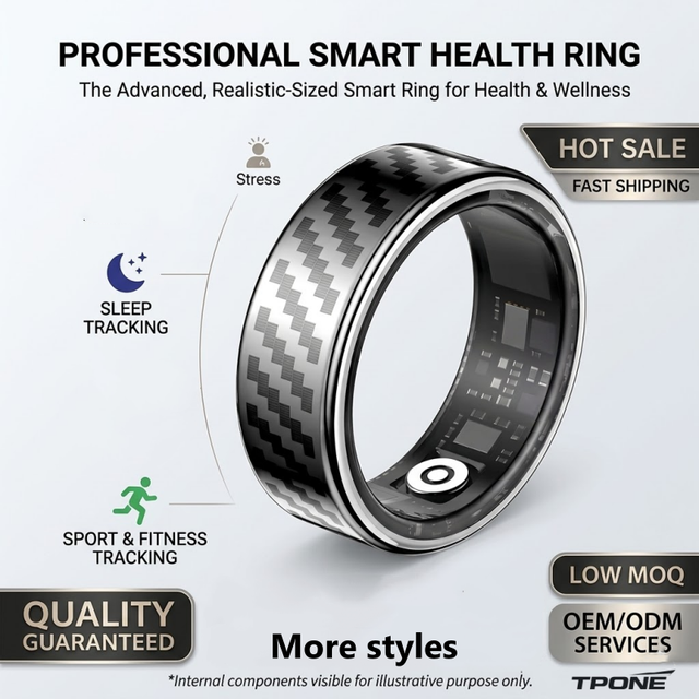 AI Smart Health Ring 2026 OEM/ODM Steel Waterproof IP68 5ATM Fitness Monitor Sleep Tracking APP Phone Controller Alarm Clock Men
