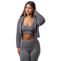 Ensemble de vêtements pour femmes, sweat à capuche en tricot, hauts et pantalons de style coréen, tenue d'hiver en nylon/acrylique