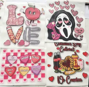 Pegatinas de transferencia de prensa de calor de San Valentín personalizadas de fábrica, diseños de transferencia DTF listos para presionar, pegatina de camiseta para ropa