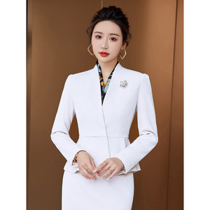 Women's White Suit Set Midi Skirt Formal Business Workwear Anti-Wrinkle Satin Fabric - Product Image 1