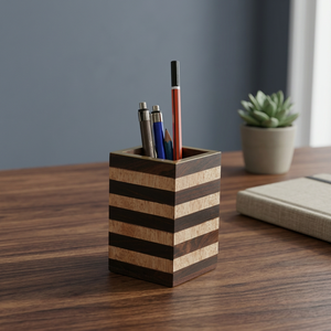 Striped Wooden Pen Stand Handmade Desk Organizer for Office, Home, and Study <b>Table</b> | Latest Wooden Crafted Desk Organisers - Product Image 1