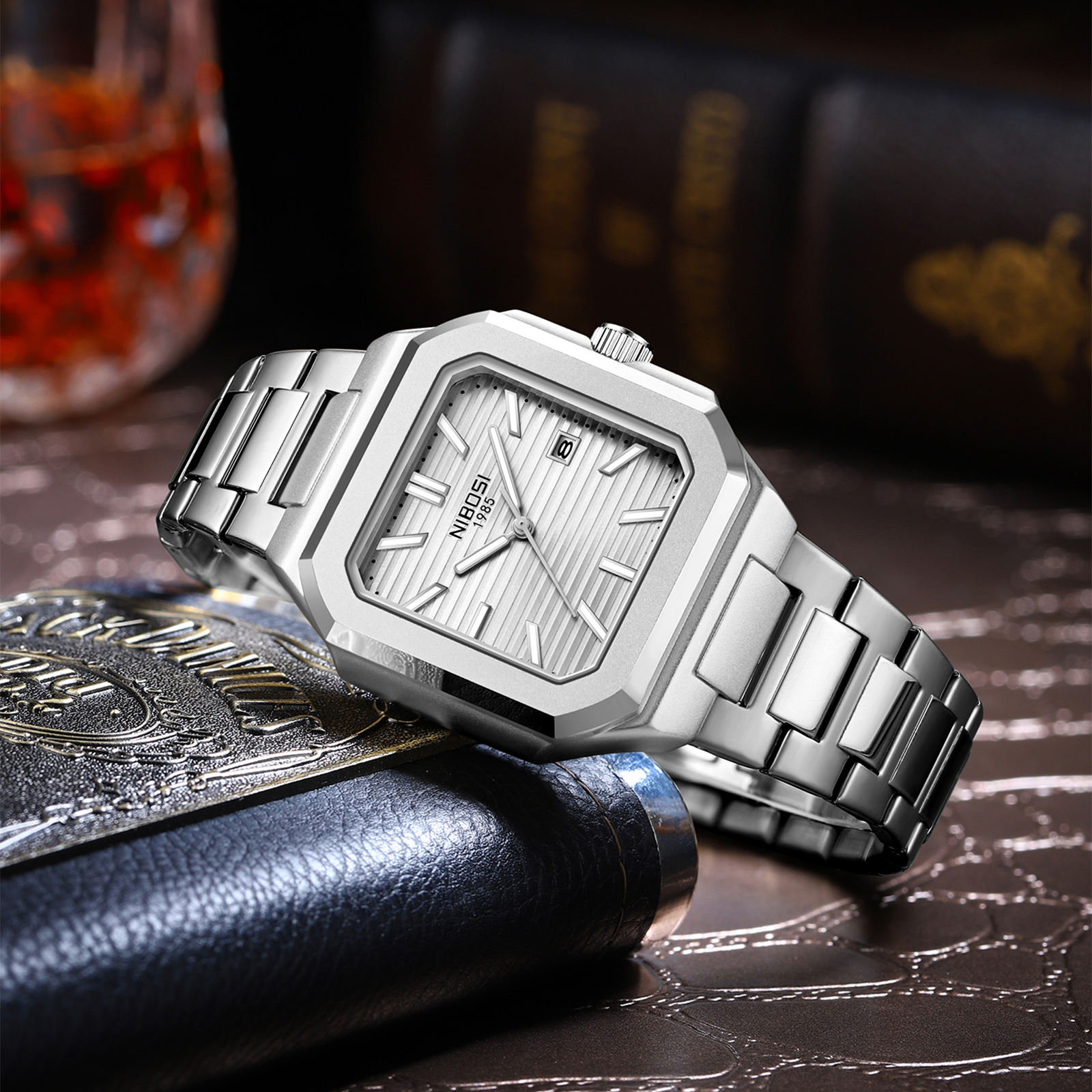 NIBOSI 44mm Square Quartz Movement Wristwatch Luxury