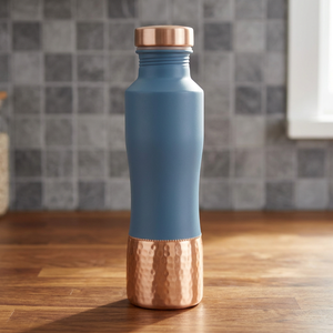 Blue Powder Coated Copper Sport Foldable Dishwasher Safe Anti-corrosion <b>Straw</b> Water Bottle Drinkware for Adults Health - Product Image 1
