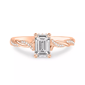 Anillo de compromiso de oro macizo de 14K con diamante de laboratorio talla esmeralda, certificado IGI, con tallo infinito retorcido y diamantes pavé laterales para mujer - Product Image 6