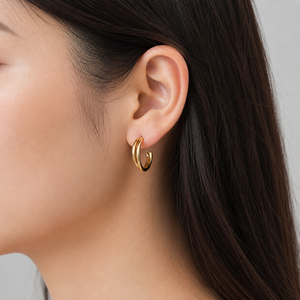 Pendientes de Aro de Doble Riel de Acero Inoxidable con Baño de Oro de 14K al Vacío, Aros Abiertos Escultóricos en Capas - Product Image 4