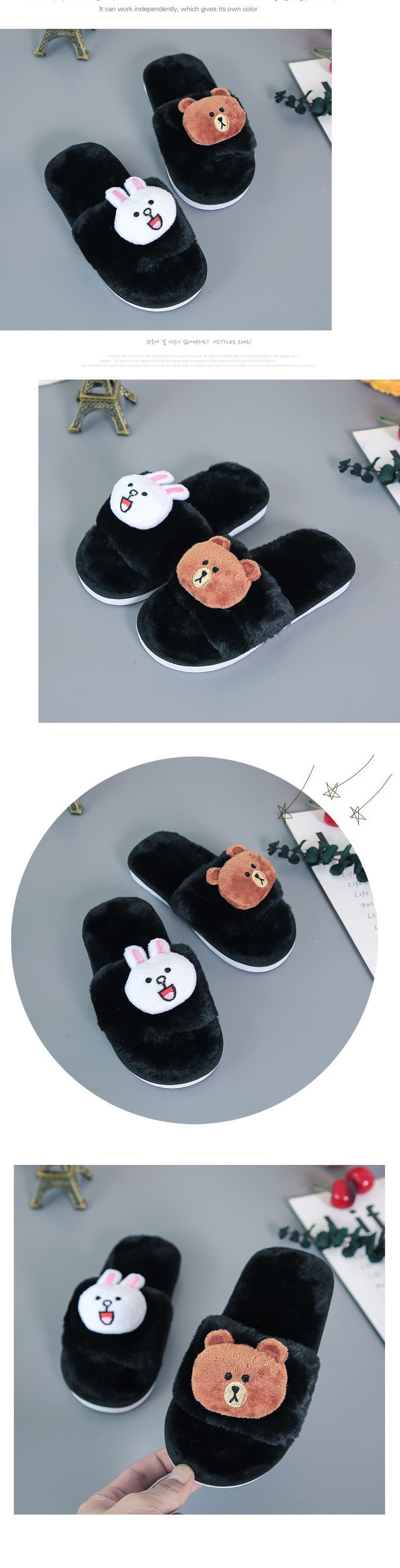 Cute Cartoon Children's Furry Slippers for Boys and Girls Indoor Cotton Slippers Non-slip Baby Shoes