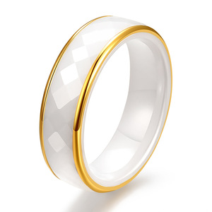 White And Black <b>Ceramic</b> <b>Ring</b> 6Mm Gold Edge Geometric Design For Couples Wedding Jewelry Unisex Stainless Steel - Product Image 5