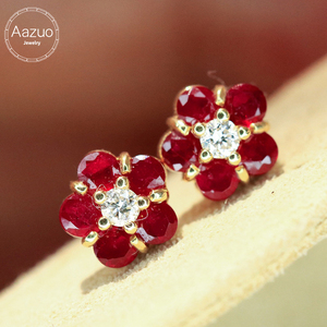 Aazuo, joyería fina de 18 quilates, oro amarillo macizo, rubí natural, diamantes reales, pendientes de moda, regalo para mujeres y niños, uso diario - Product Image 1
