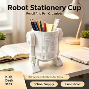 Robot Pen Holder 3D Printed PLA Material Desktop Stationery Storage Cup <b>Large</b> Capacity <b>Desk</b> Organizer for <b>Office</b> School - Product Image 1
