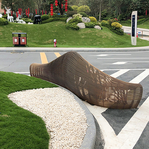 Y677-Silla de Arte de Banco público grande de aire en lonchas de madera para centro comercial de hotel o área de jardín - Product Image 2