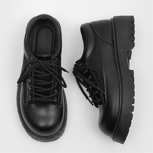 Chaussures Derby décontractées pour hommes, <span class=keywords><strong>originales</strong></span>, haut de gamme, noires, à semelle épaisse, rehaussantes, en PU, à lacets, respirantes, en maille, style Cleanfit - Product Image 4