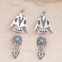 Boucles d'oreilles ethniques rétro en alliage d'aigle avec accents turquoise, boucles d'oreilles creuses sculptées, clous d'oreilles hypoallergéniques pour le quotidien et la mode