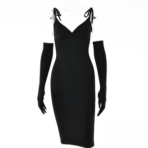 Robe longue moulante sexy de style européen et américain pour femme, col halter en V profond, dos nu, manches longues, respirante, pour club - Product Image 5