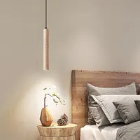 Lampu Gantung Silinder Batu Nordik LED untuk Ruang Makan Restoran Bar Meja Wabi Sabi Travertine Lampu Tidur