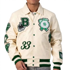 ผู้ผลิต OEM เสื้อเบสบอลคุณภาพสูงสำหรับวิทยาลัย  แบบ Letterman  ปักลายเชนิลล์  เคลือบผิว  ทรงสแตนด์  กระดุมแถวเดียว - Product Image 1