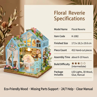 Kit de maison miniature IIECREATE K-1082 Floral Reverie, puzzle en bois 3D, modèle de maison de poupée en bois, kit DIY, maison de fleurs, cadeau pour adultes