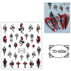 Pegatinas para uñas de Halloween, calcomanías artísticas autoadhesivas 3D para diseño de manicura con patrón de calavera cruzada con rosa roja - Product Image 3
