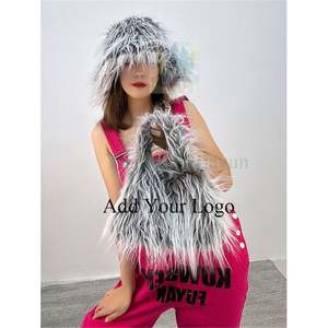 2024 Winter Newest Women's Leather Long Hair Slippers and Bag Set Women's Luxury Flat Shoes and Wallet Set - Product Image 6