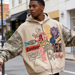 Sudadera con capucha para hombre, estilo urbano, con cremallera, de corte holgado, de gran gramaje (400 GSM), con efecto desgastado y desgusado, personalizada con impresión digital OEM - Product Image 3