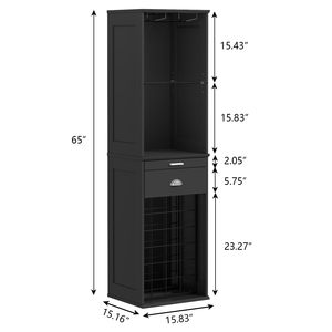 Estante de Esquina SENYU para Almacenamiento de Vino, Mueble Alto para Bar en Casa con Soporte para Copas, Luces LED y Cajón para Espacios Pequeños - Product Image 3