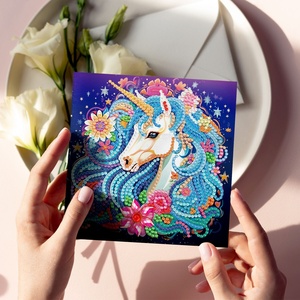 Peinture 5D Cartes de vœux Cheval Fleur Cristal Formes spéciales DIY Cartes postales d'art diamanté - Product Image 6