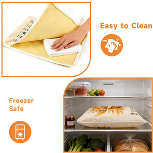 ถุงใส่ขนมปังแบบซิปทรงตัวแอล ปลอดภัยสำหรับช่องแช่แข็ง ระบายอากาศได้ดี ทำจากผ้าฝ้ายเคลือบขี้ผึ้ง สำหรับขนมปังซาวโดว์ ถุงใส่ขนมปังแบบใช้ซ้ำได้สำหรับขนมปังโฮมเมด แพ็ค 2 ชิ้น - Product Image 3