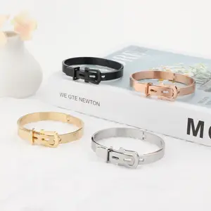 Nhà Máy Thép Không Gỉ Thời Trang OL Vành Đai Khóa Bangle Vàng Tăng Vàng Đen Có Thể Điều Chỉnh Kích Thước Thép Không Gỉ Bangles Vòng Đeo Tay