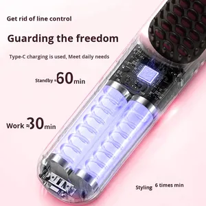 Mini lisseur sans fil chauffant en gros, peigne chauffant 3 températures réglables, chauffe rapide USB/électrique pour coiffure domestique - Product Image 6