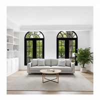 Fenêtre fixe arquée en acier inoxydable à double vitrage avec cadre noir, design panoramique pour usage extérieur