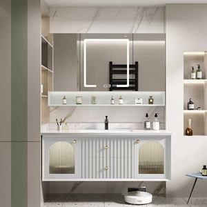 Mobile Bagno Sospeso Intelligente con Lavabo per <span class=keywords><strong>Bagni</strong></span> Piccoli 48-92 pollici, Mobile Lavabo Moderno Personalizzabile <span class=keywords><strong>in</strong></span> <span class=keywords><strong>Legno</strong></span> Massello per Hotel e Ville - Product Image 1
