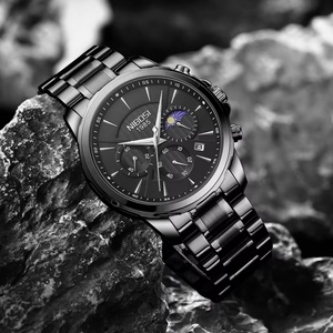 NIBOSI 2575 Montre à quartz en or de luxe toute neuve pour hommes, acier inoxydable, étanche, phases lunaires, chronographe, montres masculines - Product Image 4