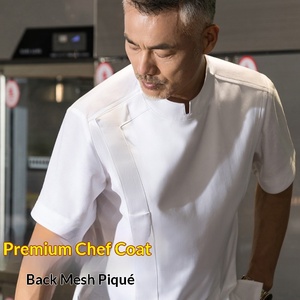 Vestes <span class=keywords><strong>de</strong></span> <span class=keywords><strong>chef</strong></span> en maille tricotée respirante et fraîche pour l'été, 100% polyester, avec logo brodé, manches courtes, pour chefs exécutifs d'hôtel - Product Image 3