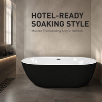 Baignoire ovale autoportante en acrylique noir et blanc BESMA avec design écologique, garantie de 3 ans, fonction de trempage pour usage hôtelier
