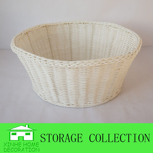 XH Wholesale Handwoven Durable Organizer <strong>Round</strong> White Plastic Rattan Home Storage <strong>Wicker</strong> <strong>Basket</strong> - Product Image 4